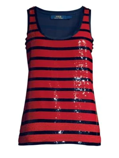 Shop Polo Ralph Lauren Striped Sequin Tank Top In Red Navy Stripes