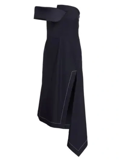 Shop Monse Twisted Asymmetrical Dress In Navy