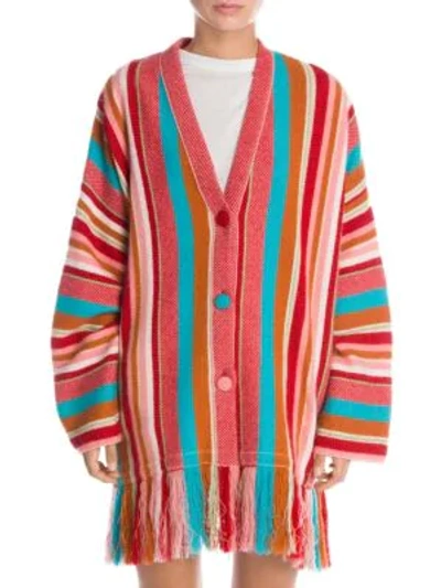 Shop Alanui Cashmere-blend Striped Cardigan In Multi