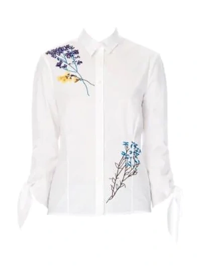 Shop Carolina Herrera Floral-embroidered Blouse In White