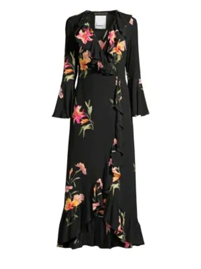 Shop Etro V-neck Floral Silk Midi Dress In Black