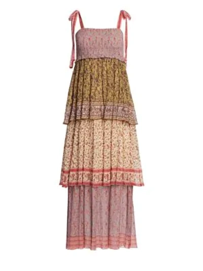 Shop Zimmermann Juniper Tiered Print Midi Dress In Spliced