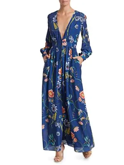 Shop Borgo De Nor Francesca Crepe Long-sleeve Maxi Dress In Blue