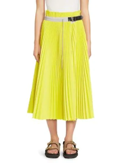 Shop Sacai Pleated Mesh Skirt In Yellow Off White