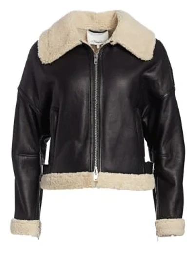 Shop 3.1 Phillip Lim / フィリップ リム Dolman Aviator Style Shearling-trim Leather Jacket In Black Natural