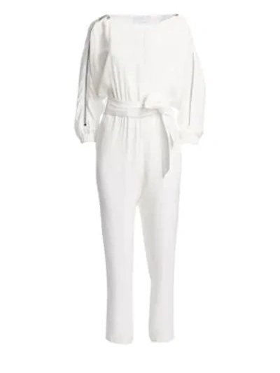 Shop Carolina Ritzler Long Sleeve Bateau Neck Jumpsuit In White