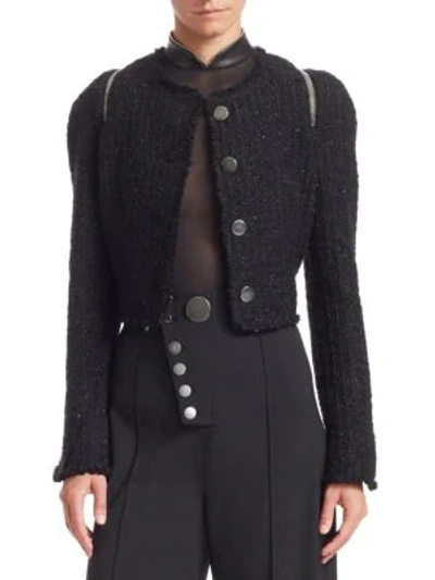 Shop Alexander Wang Tweed Zipper Trim Fitted Jacket In Black