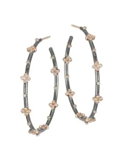Shop Nina Gilin 14k Gold & Diamond Clover Hoop Earrings In Silver
