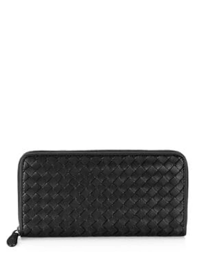Shop Bottega Veneta Women's Zip-around Leather Wallet In Black