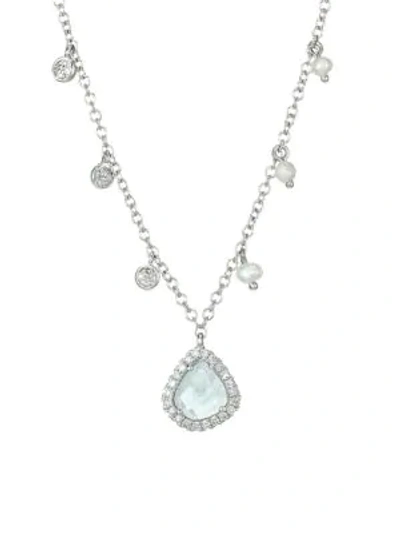 Shop Meira T 14k White Gold & Milky Aqua Diamond Pendant Necklace