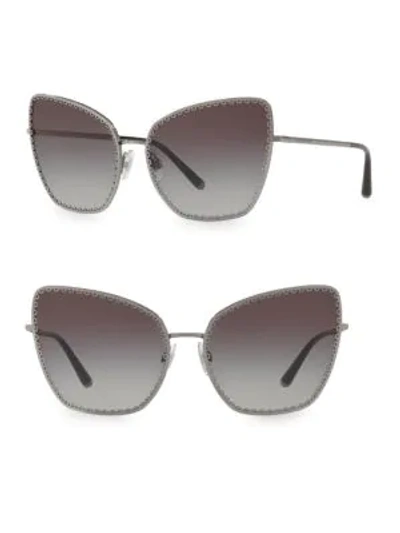 Shop Dolce & Gabbana 61mm Scallop Cat Eye Sunglasses In Gunmetal