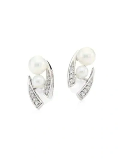 Shop Yoko London Women's 18k White Gold, Pearl & Diamond Stud Earrings