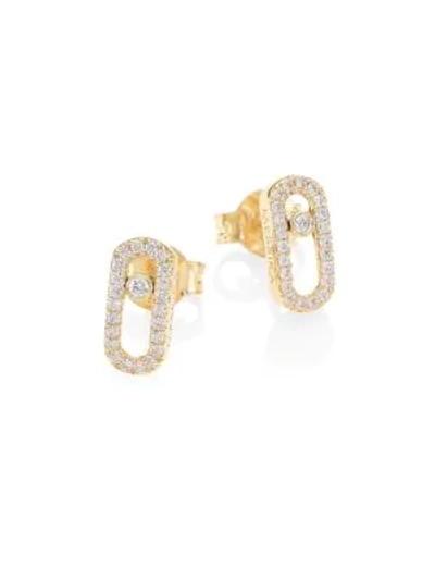 Shop Messika Move Classic 18k Yellow Gold & Diamond Pavé Stud Earrings