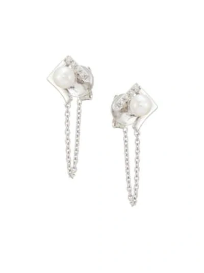 Shop Yoko London Women's 18k White Gold, Pearl & Diamond Chain Drop Earrings
