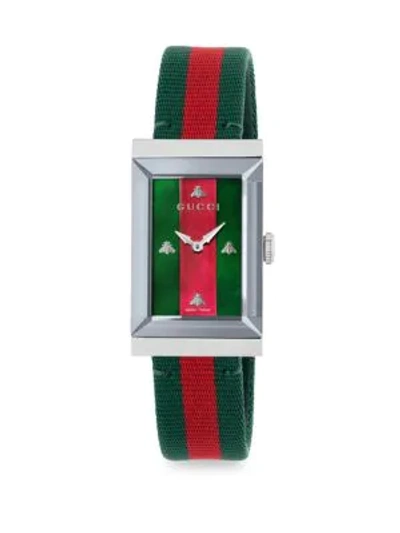 Shop Gucci Women's G-frame Fabric Strap Watch In Green