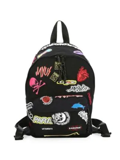 Shop Vetements Mini Embroidered Sticker Backpack In Black