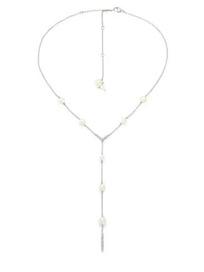 Shop Yoko London Women's 18k White Gold, Pearl & Diamond Lariat Necklace