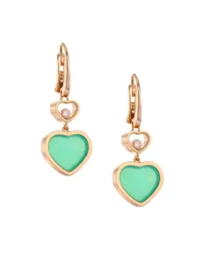 Shop Chopard Happy Hearts 18k Rose Gold, Diamond & Chrysoprase Drop Earrings