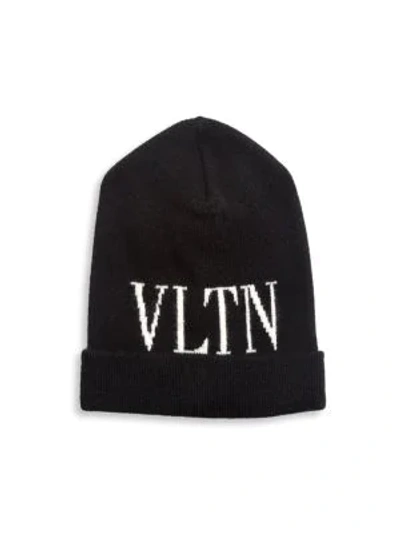 Shop Valentino Vltn Logo Beanie In Black