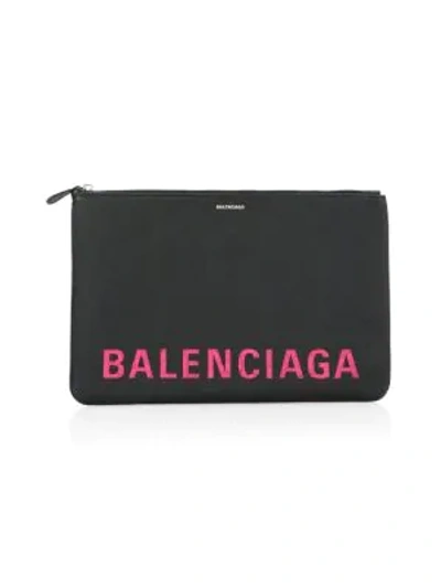 Shop Balenciaga Ville Leather Pouch In Black Pink