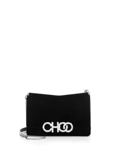 Shop Jimmy Choo Sidney Embellished Suede Crossbody Bag In Black