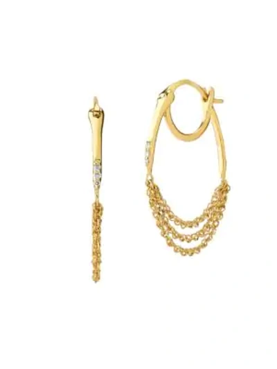 Shop Celara 14k Yellow Gold & Diamond Half-chain Hoop Earrings