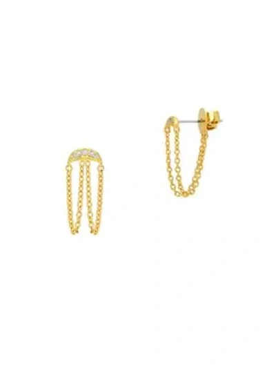 Shop Celara 14k Yellow Gold & Diamond Half Moon Chain Earrings