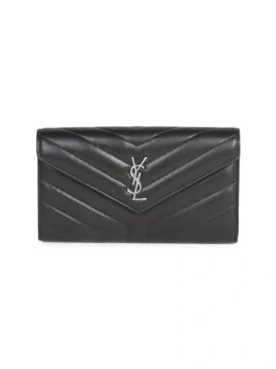Shop Saint Laurent Large Lou Lou Quilted Leather Wallet In Black