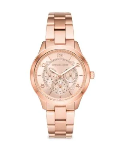 Shop Michael Kors Runway Stainless Steel Chronograph Bracelet Watch In Rose Gold