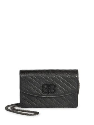 Shop Balenciaga Bb Leather Wallet-on-chain In Black