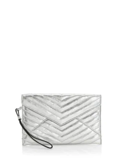 Shop Rebecca Minkoff Leo Quilted Metallic Leather Envelope Clutch In Silver