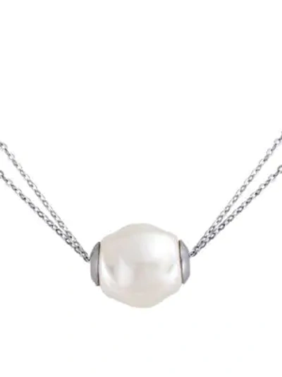 Shop Majorica 12mm White Baroque Pearl And Sterling Silver Barrel Pendant Necklace