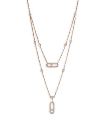 Shop Messika Move Classic 18k Rose Gold & Diamond Pavé Two-row Pendant Necklace