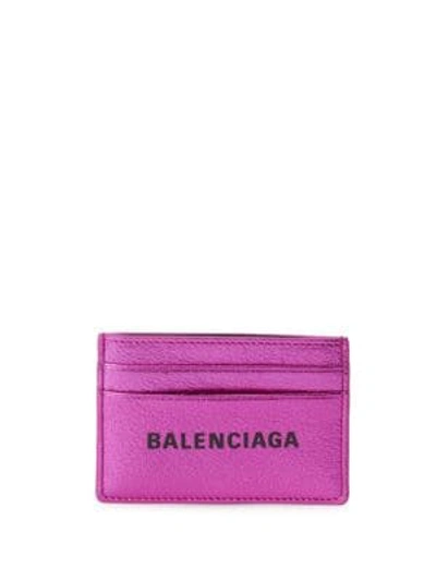 Shop Balenciaga Everyday Metallic Leather Card Case In Rose