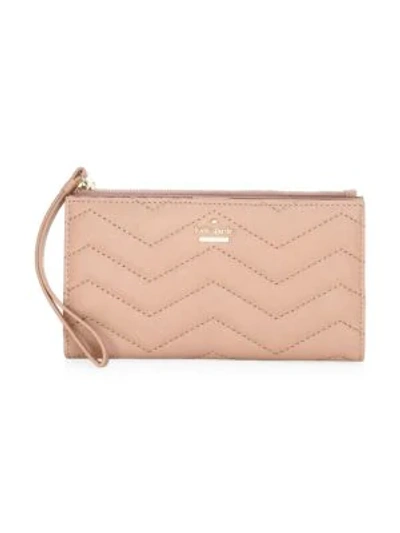 Shop Kate Spade Eliza Zig-zag Stitch Leather Wristlet Wallet In Ginger Tea