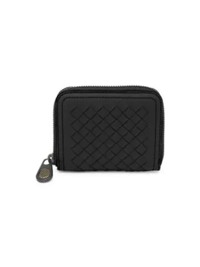 Shop Bottega Veneta Mini Zip-around Leather Wallet In Black