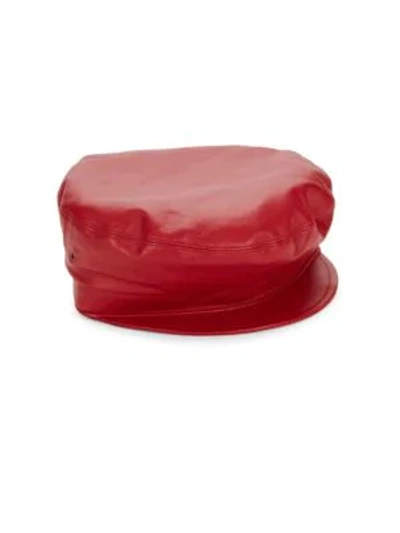 Shop Eric Javits Night Porter Leather Cap In Red