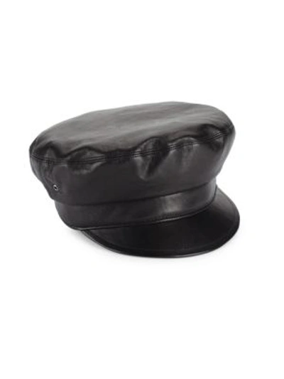 Shop Eric Javits Women's Night Porter Leather Cap In Black