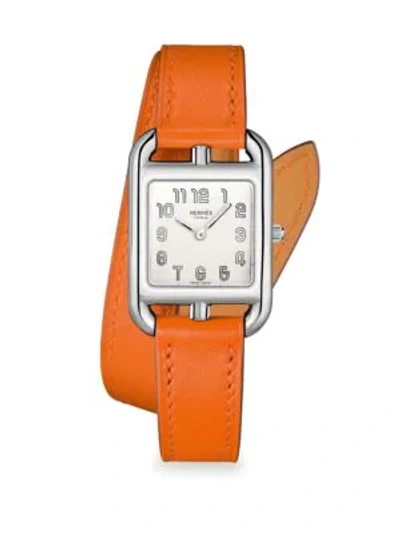 Shop Hermes Women's Cape Cod 31mm Stainless Steel & Leather Strap Watch In Orange