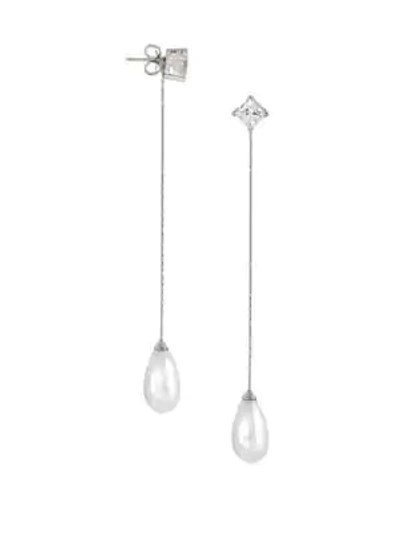 Shop Majorica Rosa Sterling Silver & Round Imitation Pearl Drop Earrings In White