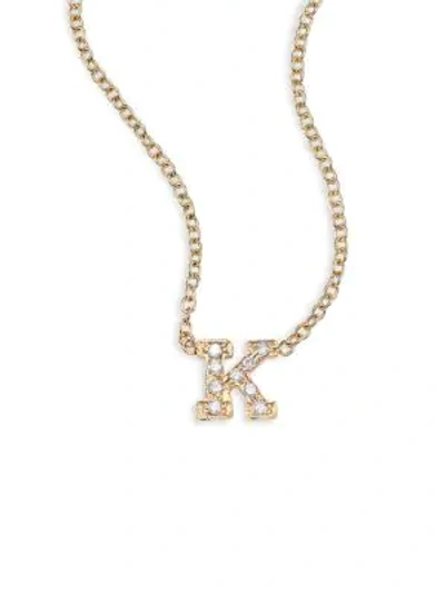 Shop Zoë Chicco Pavé Diamond & 14k Yellow Gold Initial Pendant Necklace In Initial K