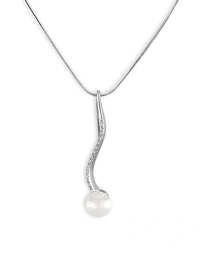 Shop Majorica Women's 10mm White Organic Pearl & Crystal Pendant Necklace In Silver