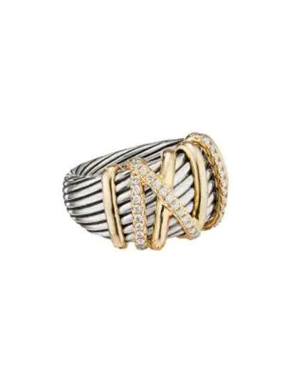 Shop David Yurman Women's Helena Statement Ring With 18k Yellow Gold & Diamonds In Silver Gold