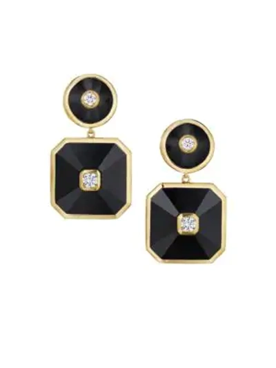 Shop Maria Canale Women's Pyramind 18k Yellow Gold, White Diamond & Black Onyx Double Drop Earrings In Gold Black