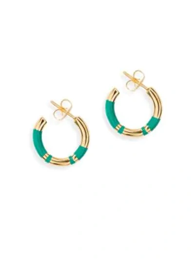 Shop Aurelie Bidermann Positano Striped & 18k Yellow Goldplatd Hoop Earrings In Gold-turquoise