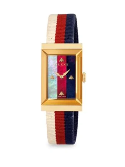 Shop Gucci Rectangular Goldtone Stainless Steel & Web-strap Watch In Multi