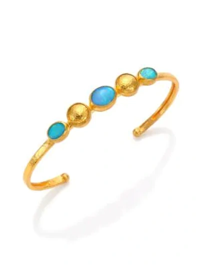 Shop Gurhan Amulet Hue Blue Opal & 24k Yellow Gold Cuff Bracelet In Gold-opal