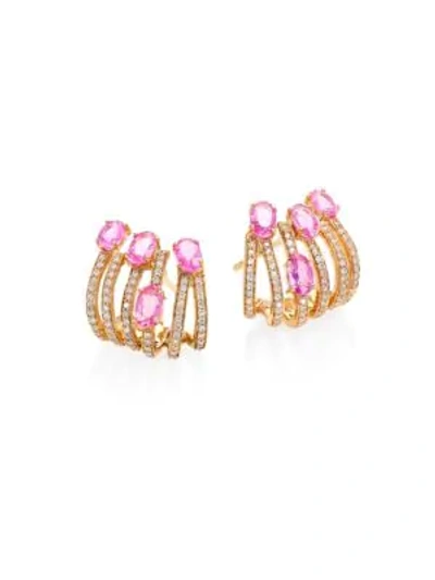 Shop Hueb Women's Rainbow Diamond, Pink Sapphire & 18k Rose Gold Ear Cuffs In Rose Gold/pink Sapphire