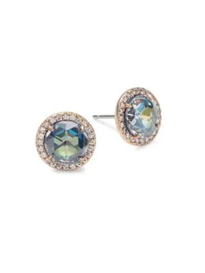 Shop Kate Spade Crystal Round Stud Earrings In Navy Rose Gold