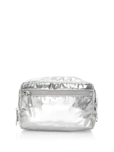 Shop Rebecca Minkoff Metallic Nylon Cosmetic Pouch In Silver